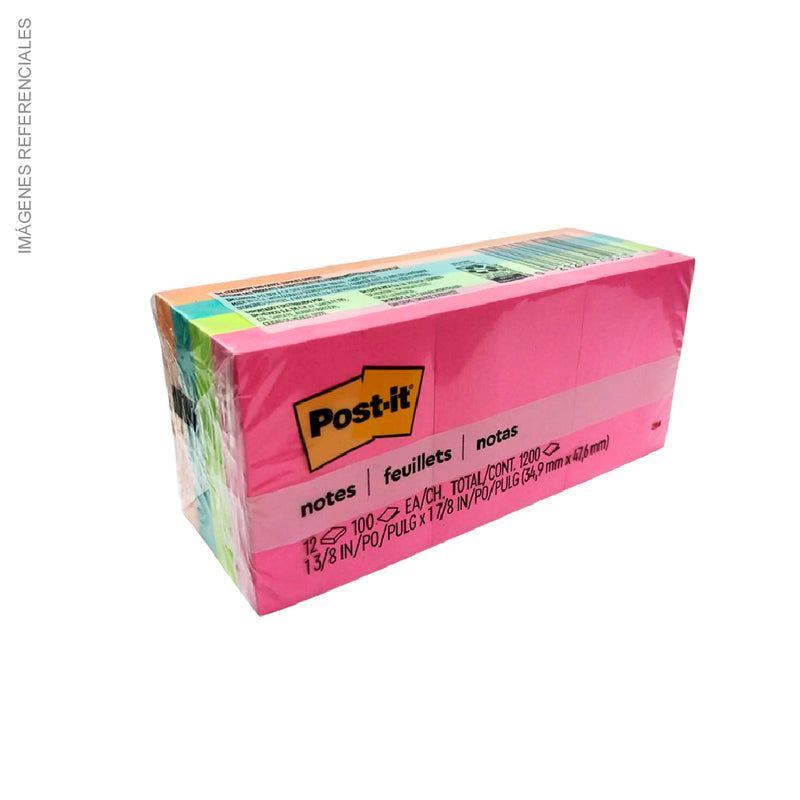 Notas Post It (653) 1 1/2X2" (12Pads) Neon