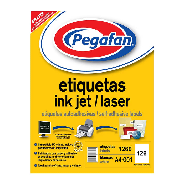 Etiqueta Adhesiva para Impresión Pegafan (A4-001 15x26mm) x1260und