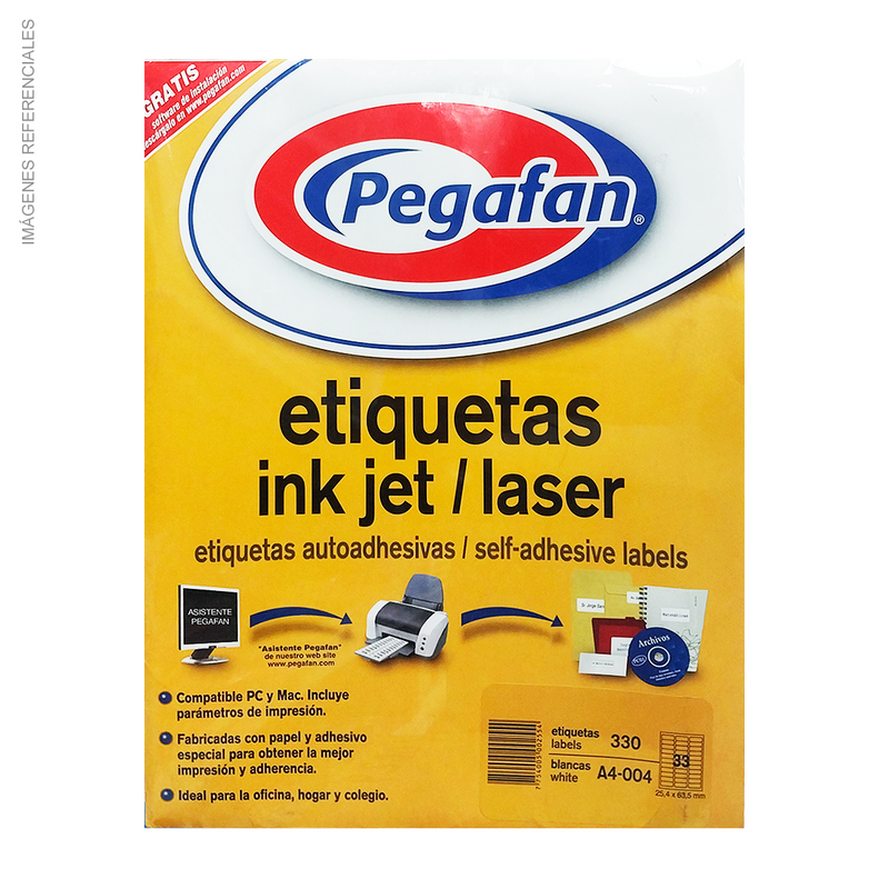 Etiqueta Adhesiva para Impresión Pegafan (A4-004 25.4x63mm) x330und