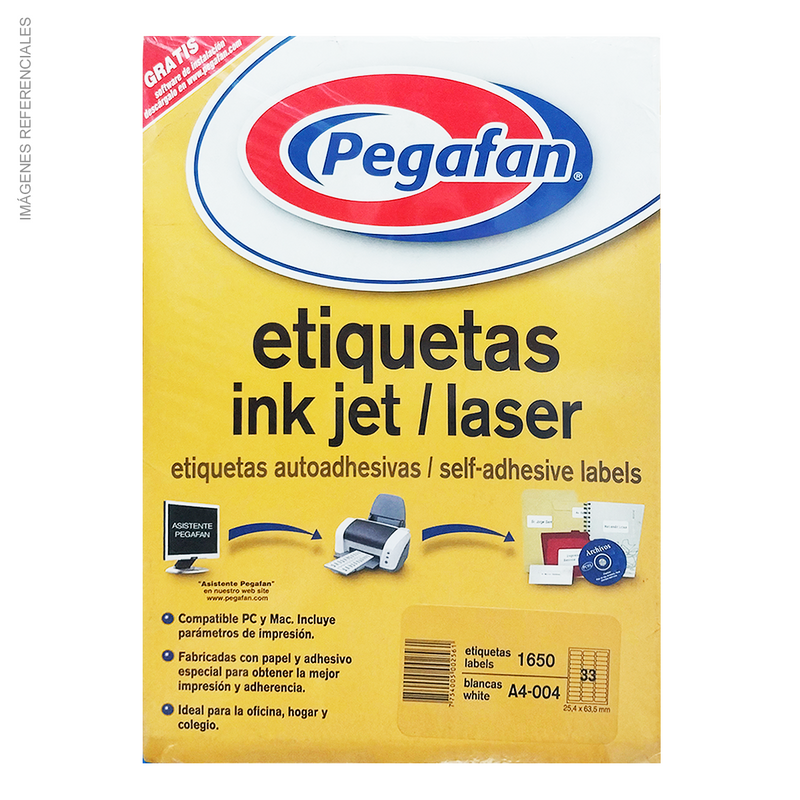 Etiqueta Adhesiva para Impresión Pegafan (A4004) 25.4X63Mm (X1650)