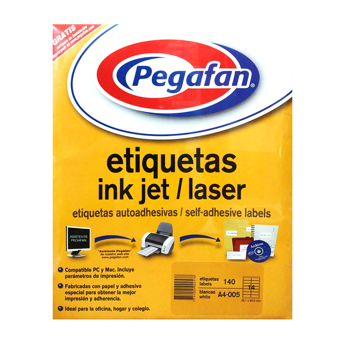 Etiqueta Adhesiva para Impresión Pegafan (A4005) 38.1X99Mm (X140)