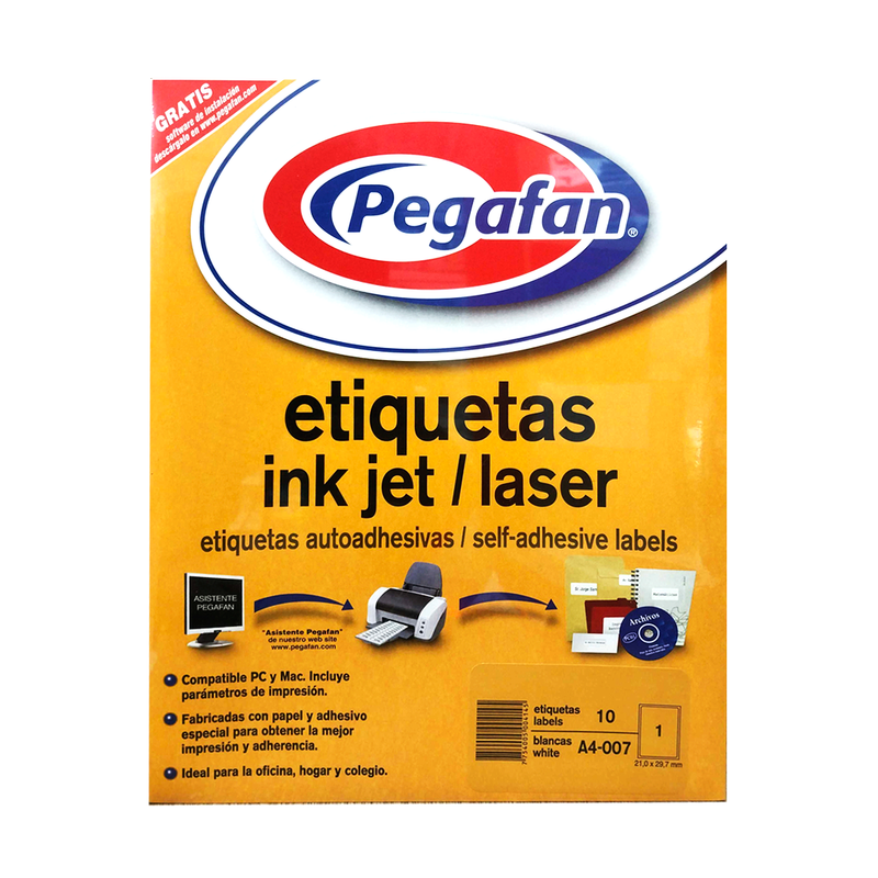 Etiqueta Adhesiva para Impresión Pegafan (A4007) 210X297Mm (X10)