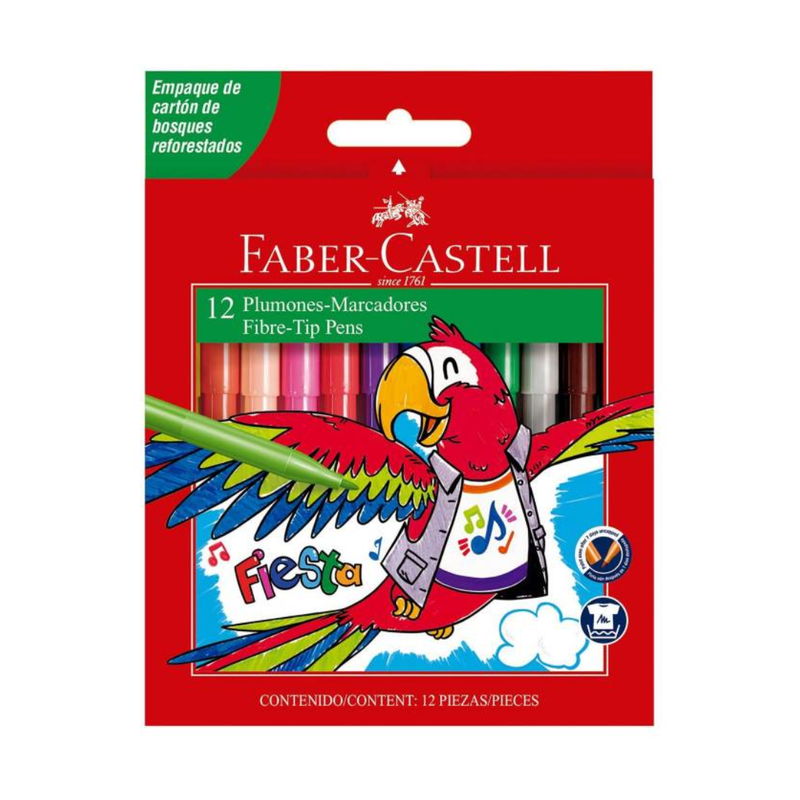 Plumón Faber Castell Fiesta Punta Delgada x12