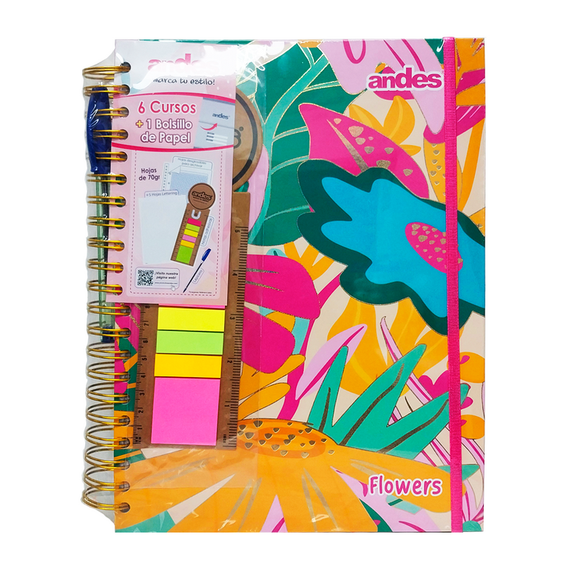 Cuaderno Andes Espiral A4 (40570) Flowers (180Hjs) Cuadriculado