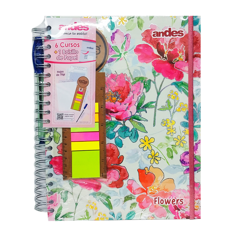 Cuaderno Andes Espiral A4 (40570) Flowers (180Hjs) Cuadriculado