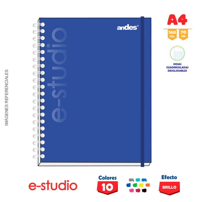 Cuaderno Andes Espiral A4 (35676) Tapa Dura E-Studio (160H) Cuadriculado