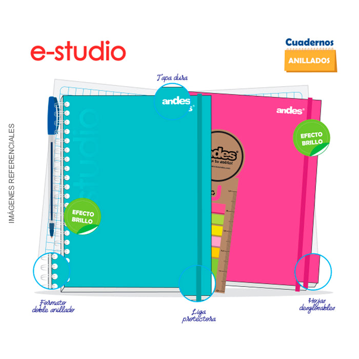 Cuaderno Andes Espiral A4 (35676) Tapa Dura E-Studio (160H) Cuadriculado