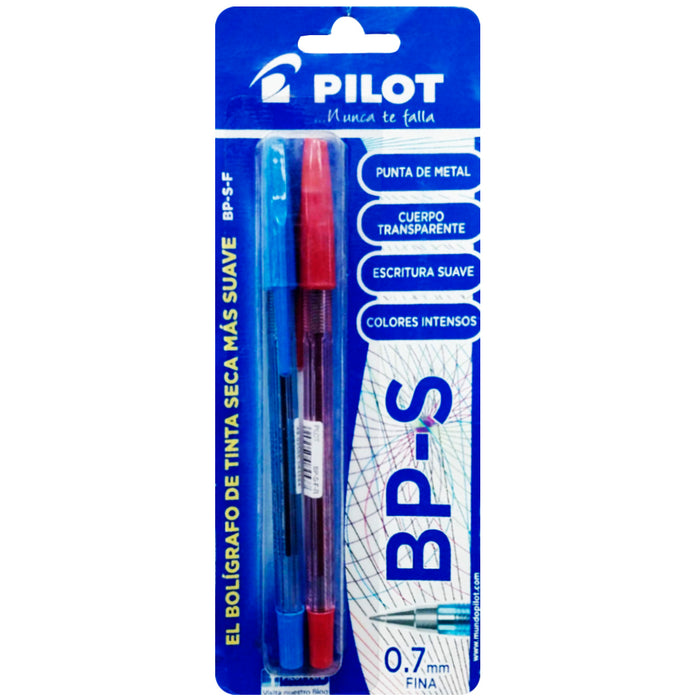 Bolígrafo Pilot Tinta Seca (BPS-F) Punta Fina 0.7mm x2 Blister (Azul,Rojo)