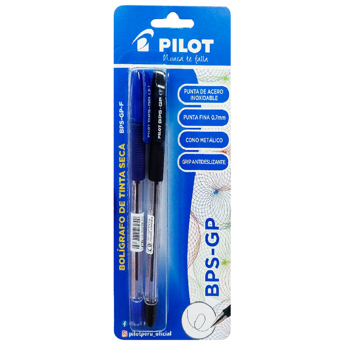 Bolígrafo Pilot Tinta Seca Set (BPS-GP) Grip x2 Blister (Azul,Negro)