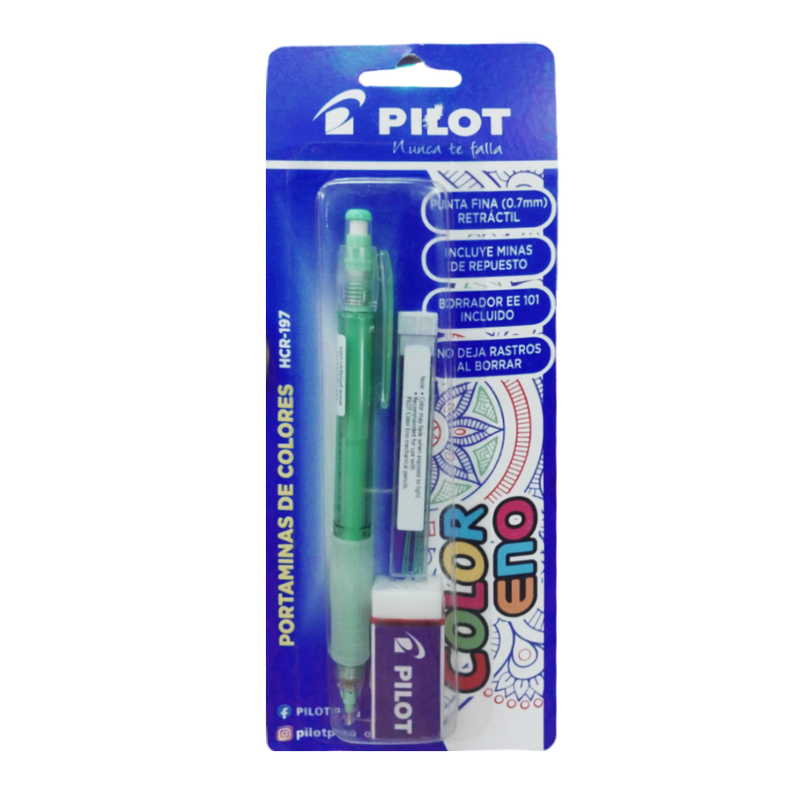 Portaminas Pilot Eno (Hcr197) 0.7Mm +Minas + Borrador Blister Verde