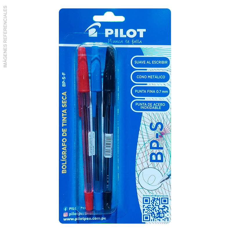 Bolígrafo Pilot Set Tinta Seca BP-S x3 Blister (Azul, Negro, Rojo)