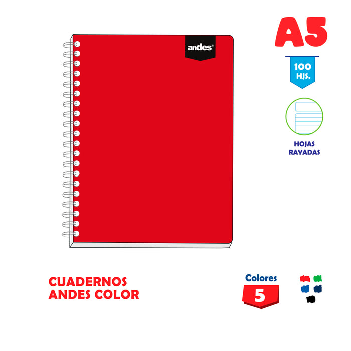 Cuaderno Andes Espiral A5 Rayado (100hjs) Andes Color