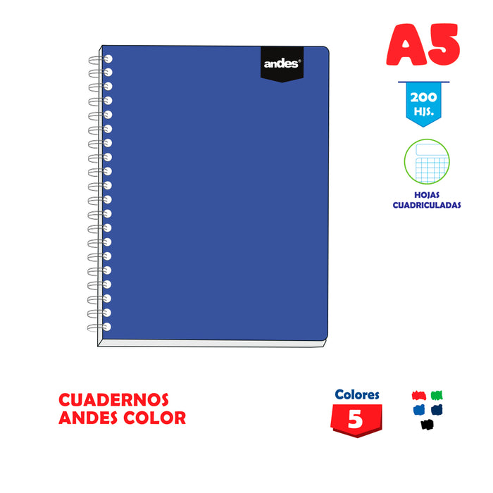 Cuaderno Andes Espiral A5 Andes Color (200Hjs) Cuadriculado