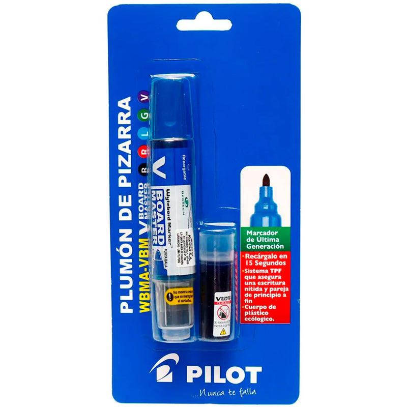 Plumón Para Pizarra Recargable Blister Pilot Azul + Tinta