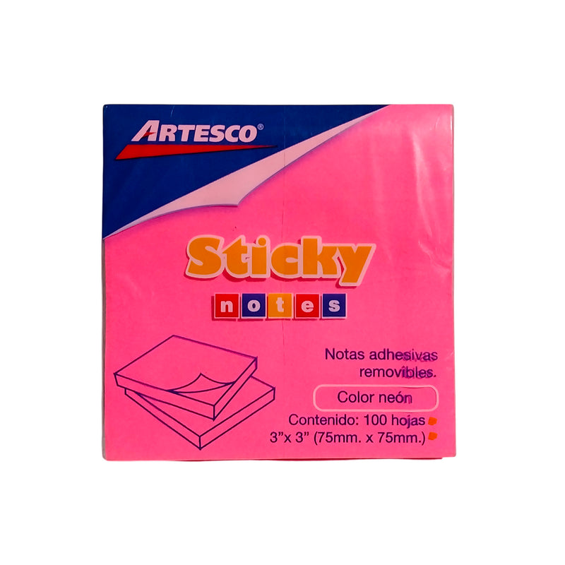 Nota Artesco Adhesivas 3X3 100H Color Rosado Neón