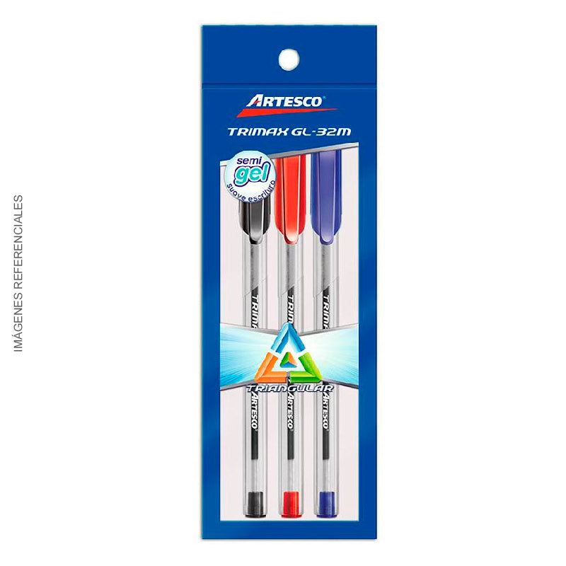 Boligrafo Artesco Trimax GL32M(X3)Uni(Azul/Negro/Rojo)Blister