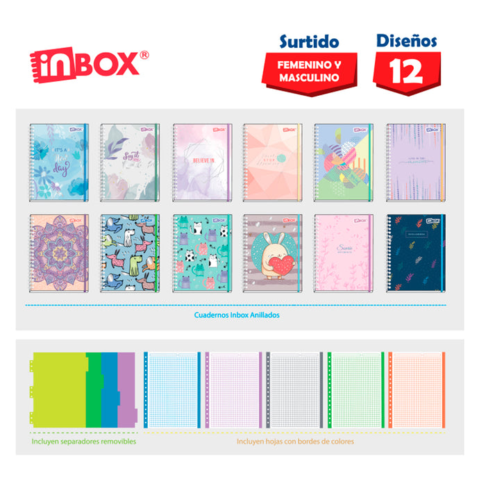 Cuaderno Andes Espiral A5 cuadriculado 60 Gr -Tapa dura - 180 hjs Surtido Inbox