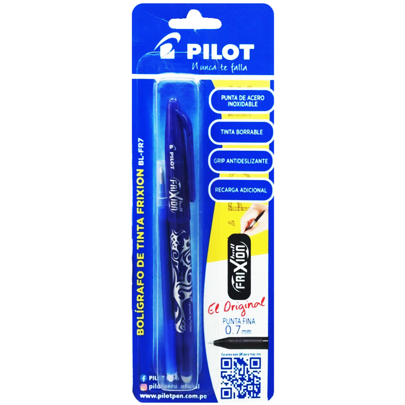 Bolígrafo Pilot Frixion  tinta Gel (Bl-Fr07) Borrable 0.7 Azul+Repuesto