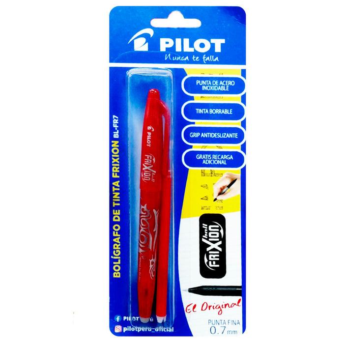 Bolígrafo Pilot Frixion tinta Gel (Bl-Fr7) Borrable 0.7 Rojo+Repuesto