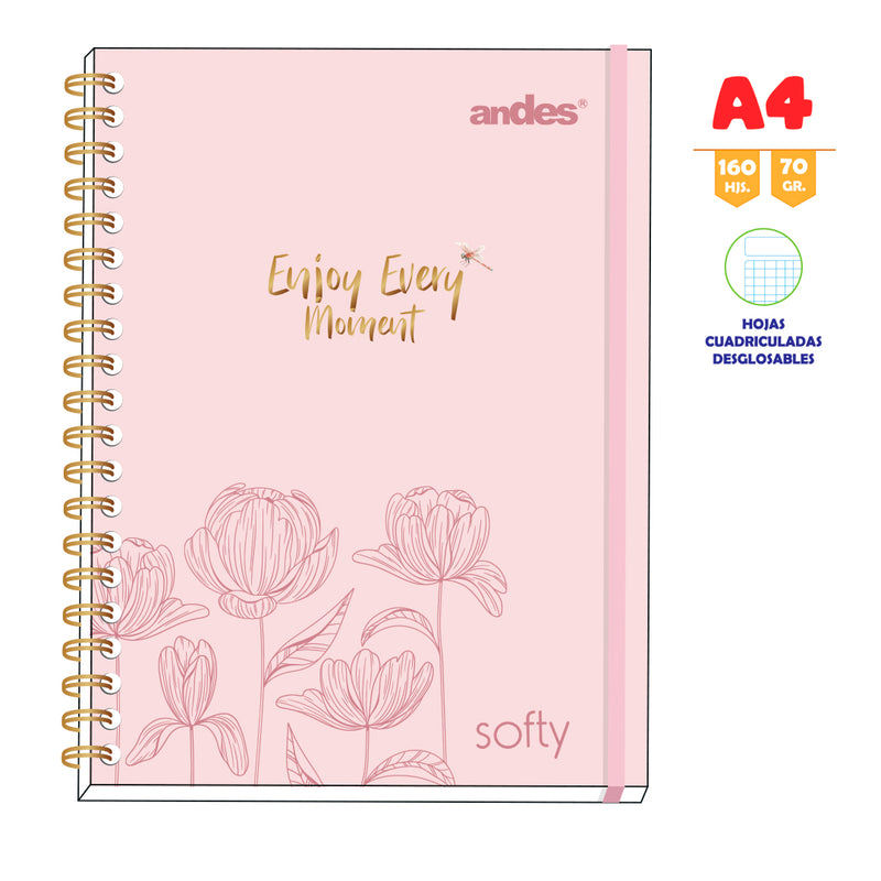 Cuaderno Andes Espiral cuadriculado A4 Tapa Dura (160Hjs) Softy