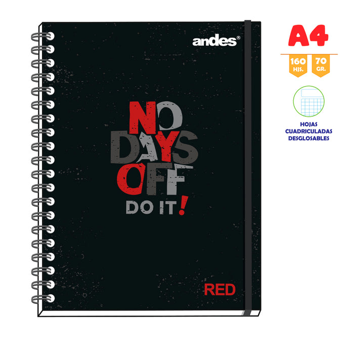 Cuaderno Andes Espiral A4 (50377) Tapa Dura Red (160Hjs) Cuadriculado