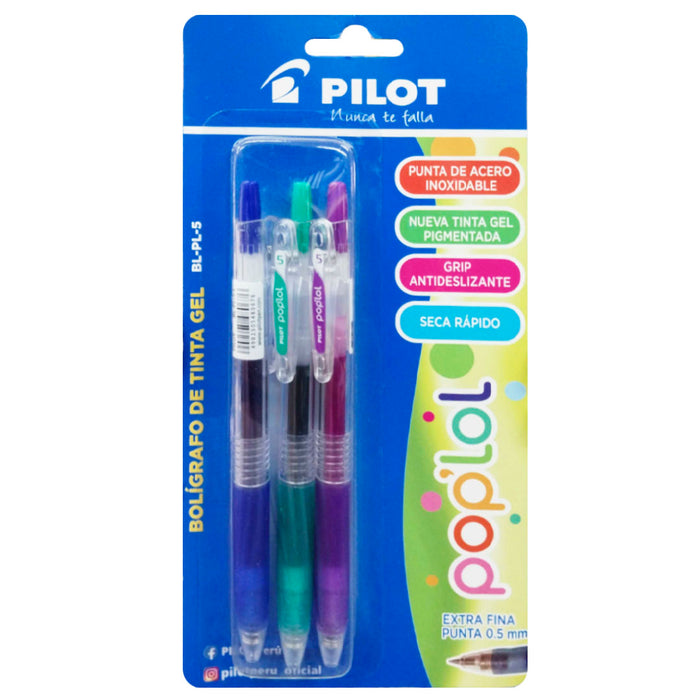 Bolígrafo Pilot Pop Lol Set Tinta Gel x3 Blister (Azul, Verde, Uva)