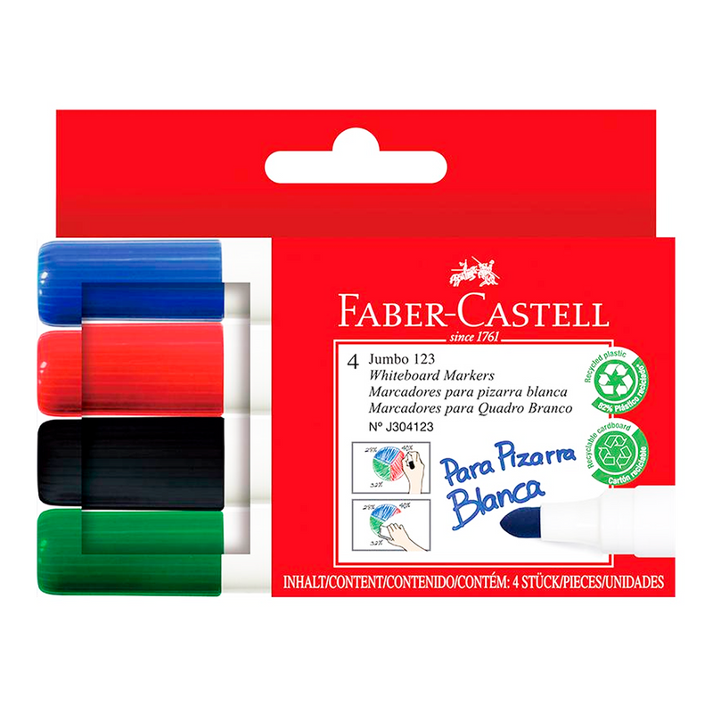 Plumones Faber Castell 123  Az Roj Ne Vd  X4 Blis