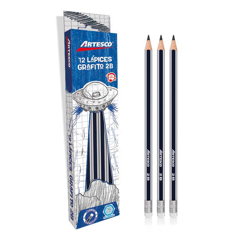Lápiz Artesco Hexagonal 2B con Borrador Grafito