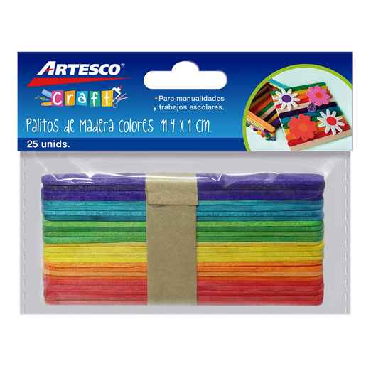 Palitos de Madera Artesco Colores (11.4 X 1Cm) X Bolsa 25 Und