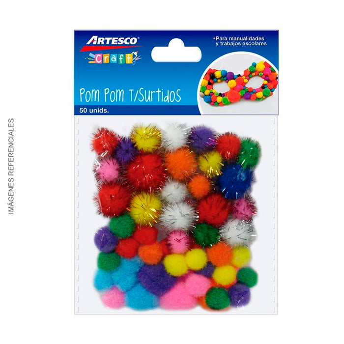 Pom Pom Artesco Bolsa X 50 Unds. Tamaños Surtidos