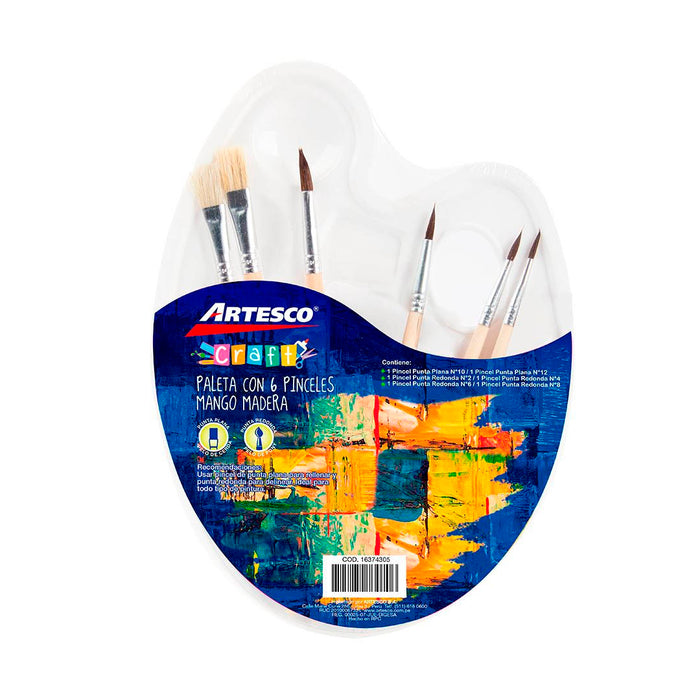 Set Artesco X6 Pinceles Tipo Paleta Con Mango Madera