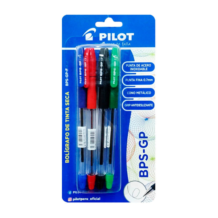 Bolígrafo Pilot Set Tinta Seca Bps-Gp x4 Blister (Azul, Negro, Rojo, Verde)