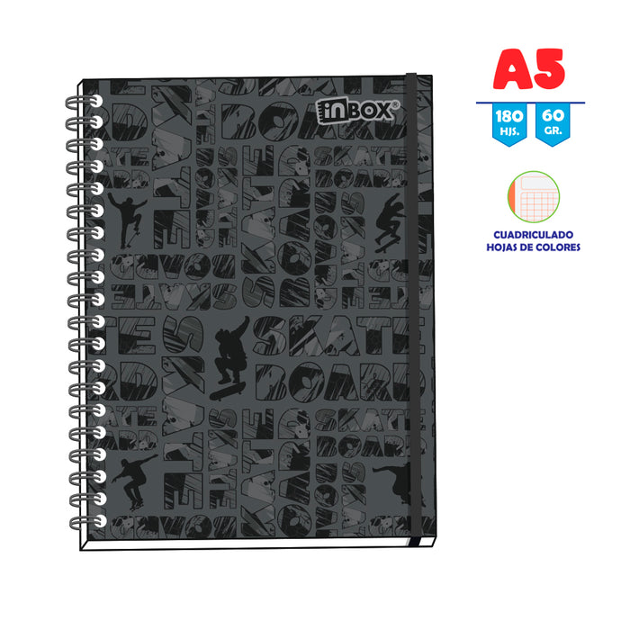 Cuaderno Andes Espiral A5 cuadriculado 60 Gr -Tapa dura - 180 hjs Surtido Inbox