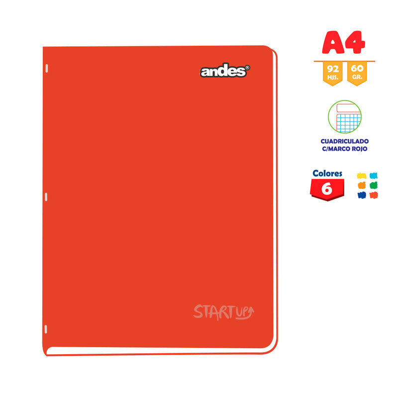 Cuaderno Andes Grapado A4 92h 60gr Start-Up Cuadriculado