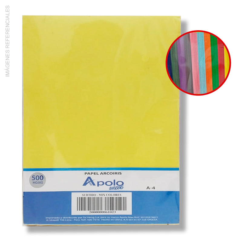 Papel Arco Iris Mate A-4 - Colores Surtidos X500