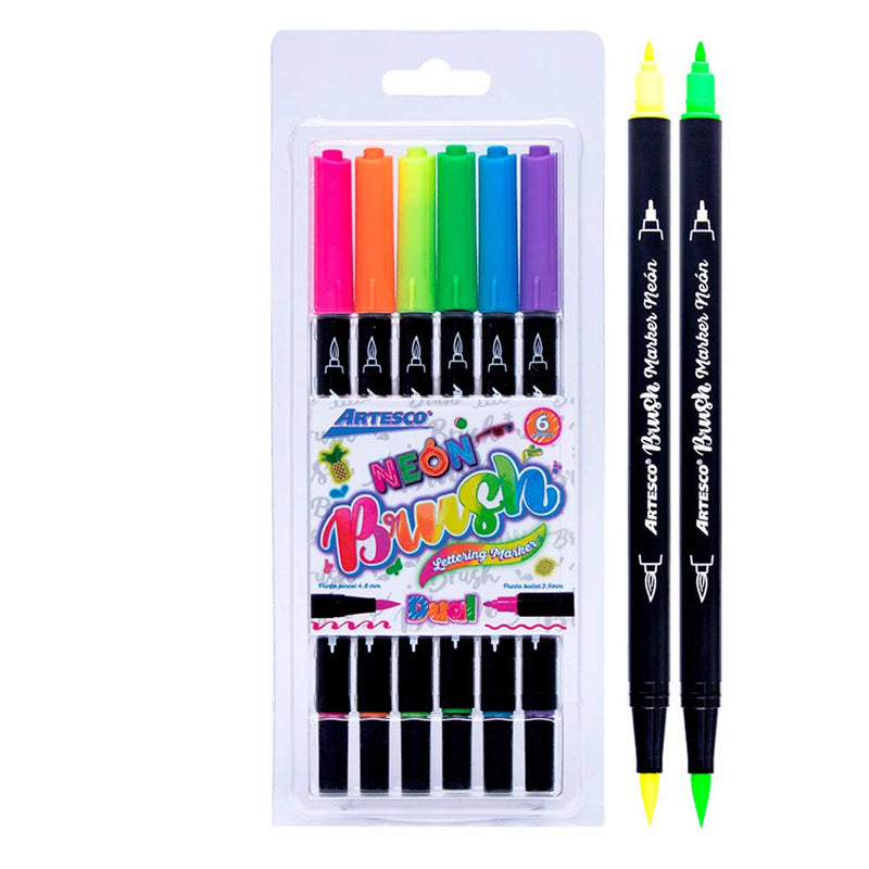 Marcador Artesco Dual Brush Neon X6