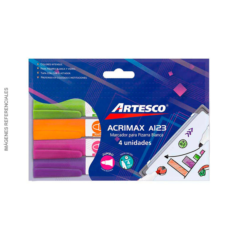 Plumon Pizarra Artesco Acrimax A123 Estuche X 4Und Colores Juvenil