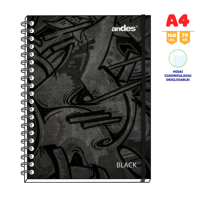 Cuaderno Andes Esp A-4 160H 70Gr 6C Tapa Dura Black