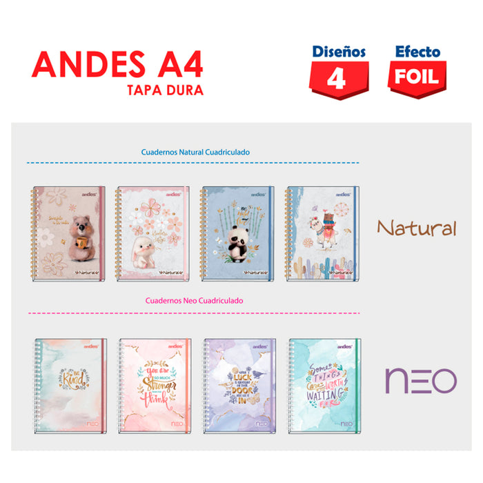 Cuaderno Espiral A-4 160H Cuadriculado Neo Tapa duro