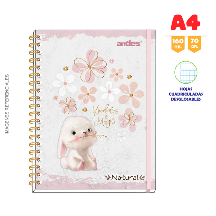 Cuaderno Andes Espiral A-4 160H cuadriculado 70Gr 6C Tapa dura Natural - Modelos surtidos