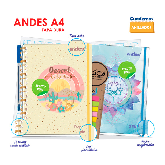 Cuaderno  Andes Esp A-4 160H ### 70Gr 6C T/D Tropical - Colores Surtidos