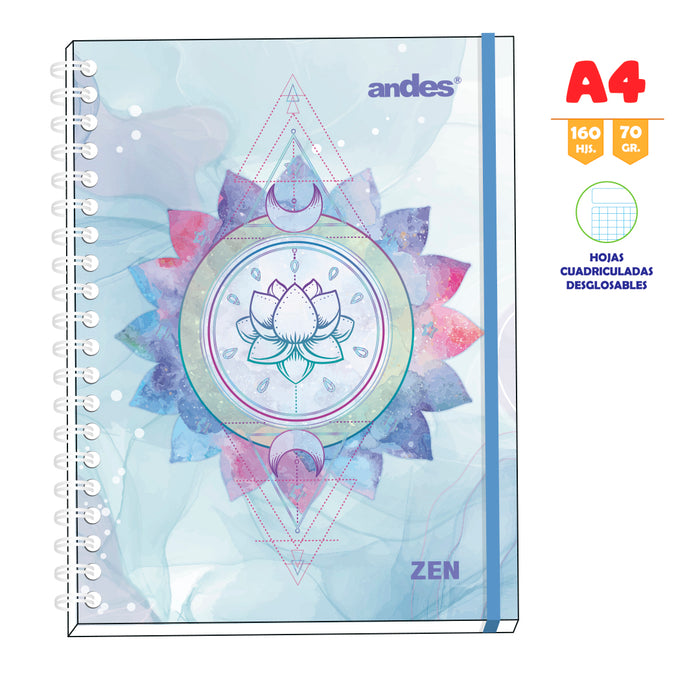 Cuaderno Andes Espiral cuadriculado A4 160h 70gr 6c Tapa dura Zen