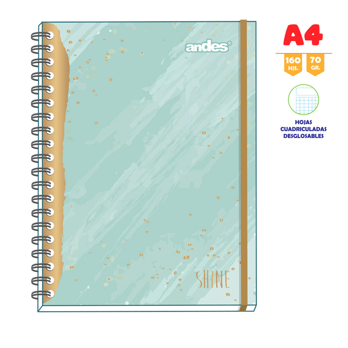 Cuaderno Andes Espiral A-4 160H Cuadriculado 70Gr 6C Tapa dura Shine