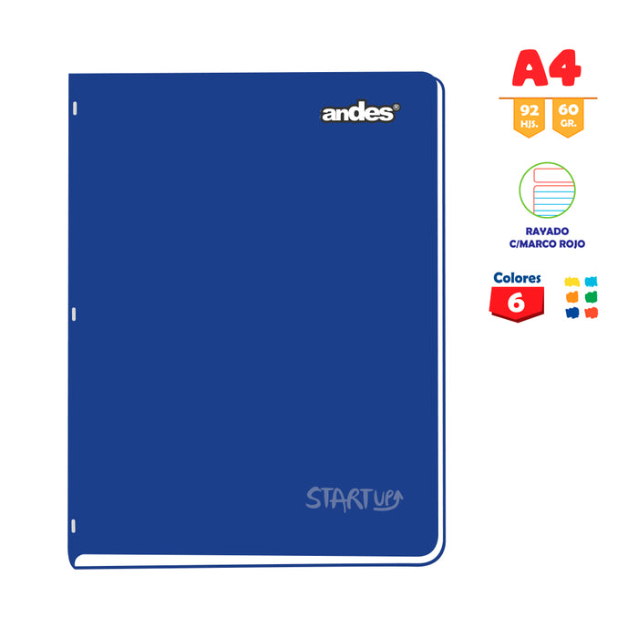 Cuaderno Andes Grapado A4 92H 60Gr Rayado Start-Up