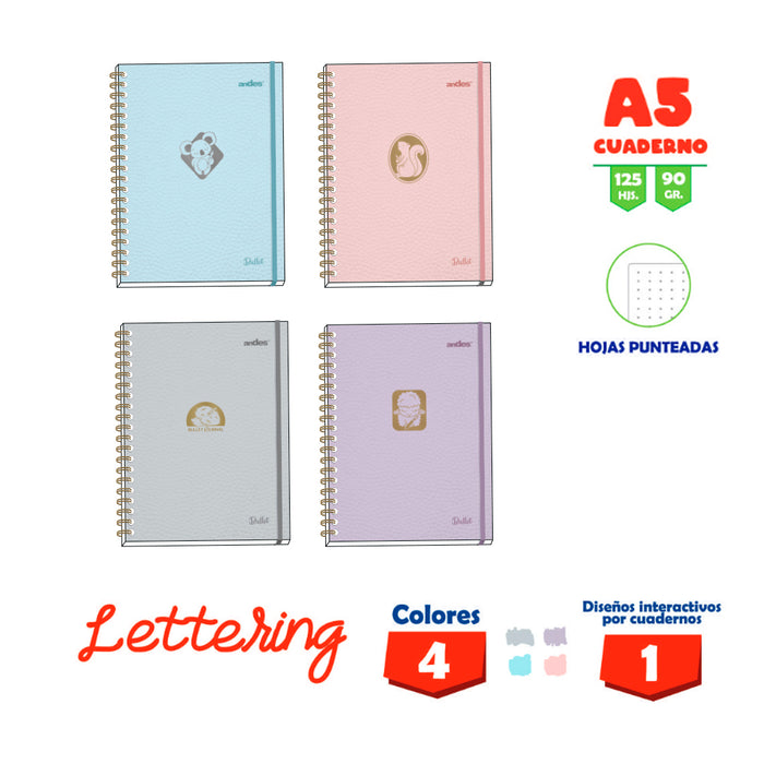 Cuaderno Andes Espiral Lettering A5 X125H -90Gr