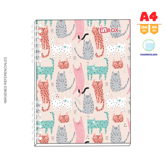 Cuaderno Inbox Espiralado A-4 60Gr 150H cuadriculado T/D 6C Surtido