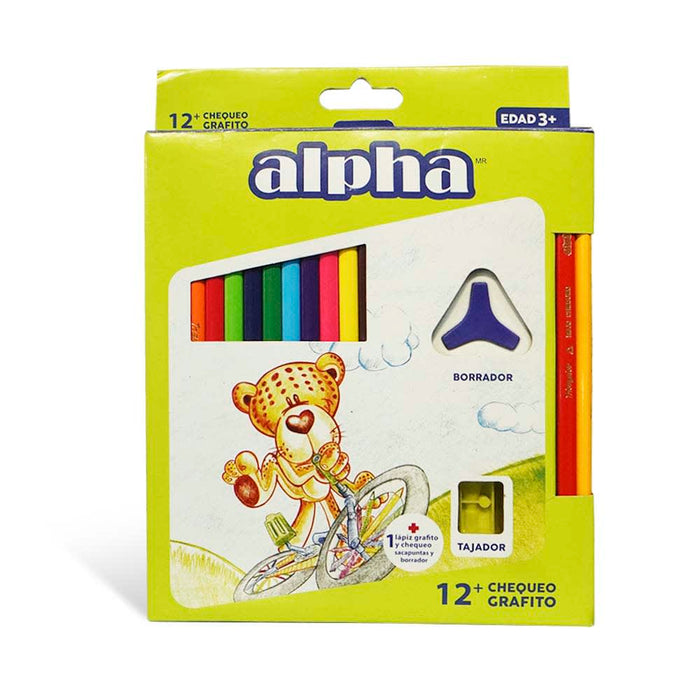 Colores Alpha Largos x12 + 1Lap Grafito + 1 Borrador + 1 Tajador C/Deposito + Chequeo