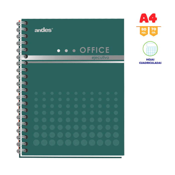 Planeador Andes Cuaderno Espiral Office Book A-4 cuadriculado 80Hjs