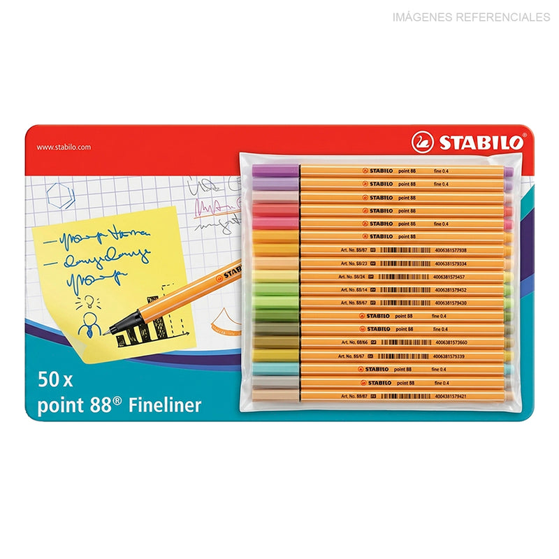 Plumón Stabilo (8868-1) Stabilo Point 88 X50 Estuche Metal + 18Und