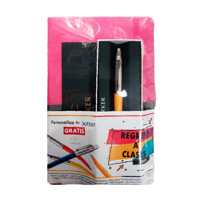 Pack Bolígrafo Parker Jotter Naranja + Libreta K&K Magenta 130x210mm